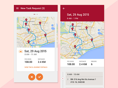 Delivery Journey accept android app delivery driver map material order reject request track ui