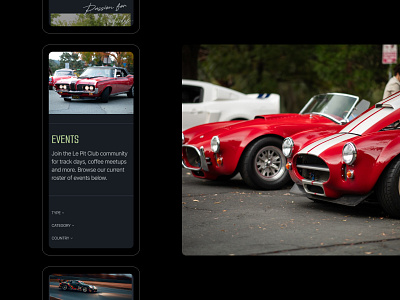 LPC. Passion for vehicles animation classic cars composition design events red car typography ui vehicles web website