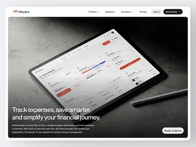 Montra - Landing Page Money Tracking animation dashboard expense figma finance financial income landing page management minimalist modern money money tracking product design saving statistics track tracking ui wallet