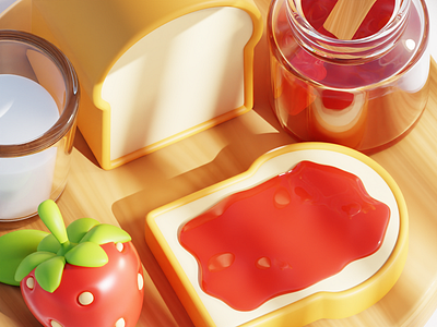 Breakfast - 3D Illustration 3d 3d illustration blender bread breakfast cycles eevee food illustration jam meal milk snack supper