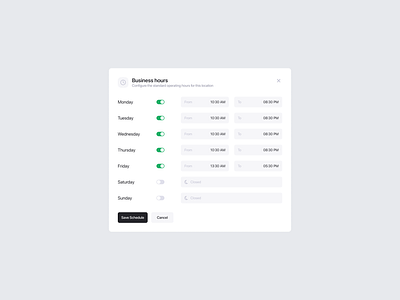 Schedule am business hours clock design pm schedule time ui ux web