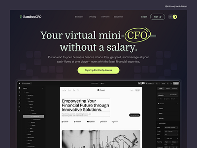 BambooCFO Landing Page dark dark mode dashboard design finance homepage landing page landing page design landing page ui logo marketing saas saas landing page saas productivity saas web design ui ux website website design