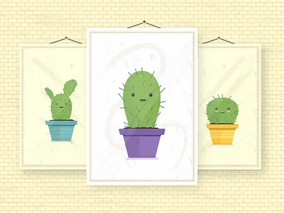 Cactus Wall of Fame ai brick cactus flat flowerpot hanging out illustration plant pot vector wall