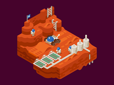 Colonization of Mars astronaut civilization colony game habitable illustration isometric mars martian science space vector