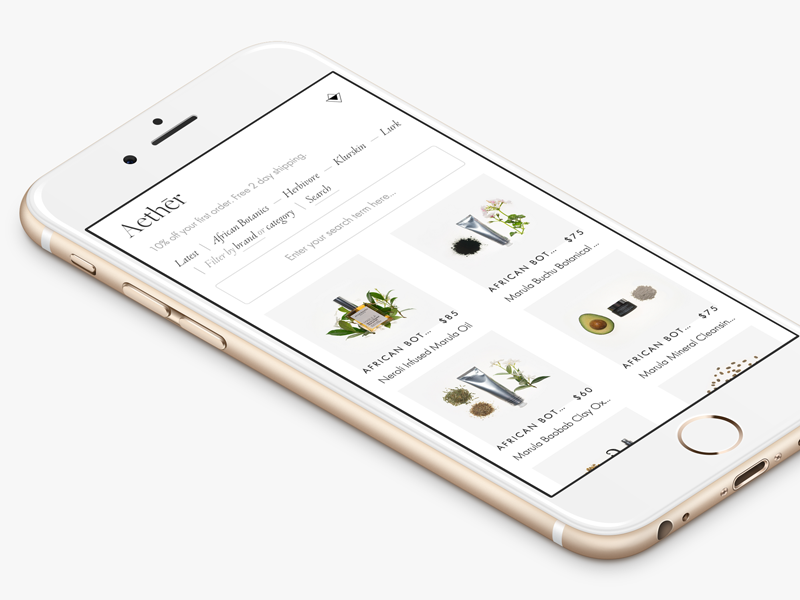 Aethēr ↠ Search page beauty branding design ecommerce flat iphone logo typography ui ux web website