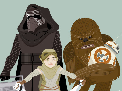 Force Awakens at the beach beach chewbacca force kylo ren rey rolling stone starwars vector