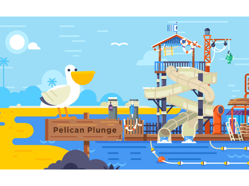 Going for a swim. animation bird gif pelican snorkeling summer swim waterslide wonderlust