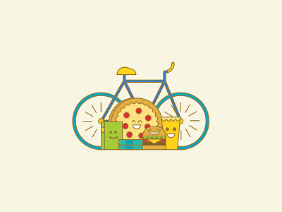 Fun In The Neighborhood beer bike book burger illustration pizza vector