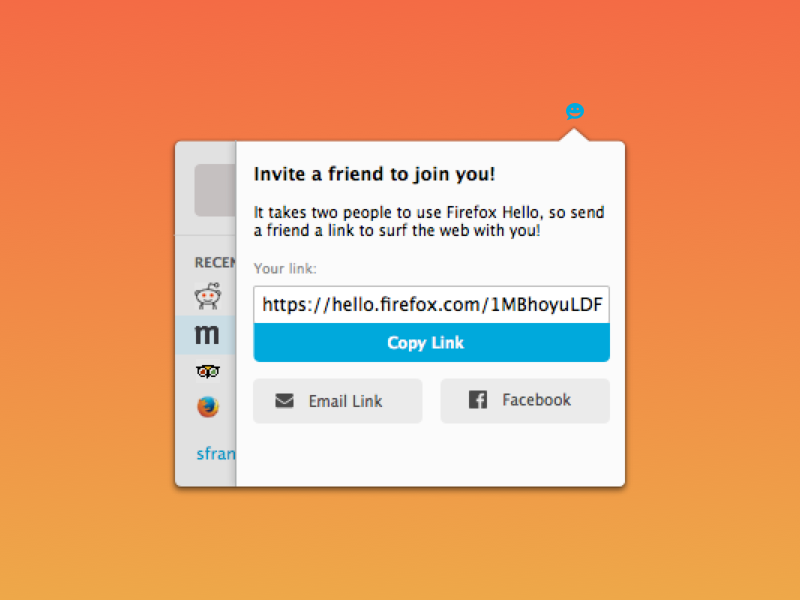 Invite a Friend to Firefox Hello Panel firefox invitation mozilla panel social ui ux window