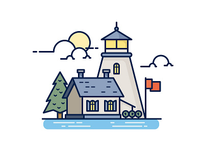 Lighthouse daily challenge house icon lake ocean outline tree vector water