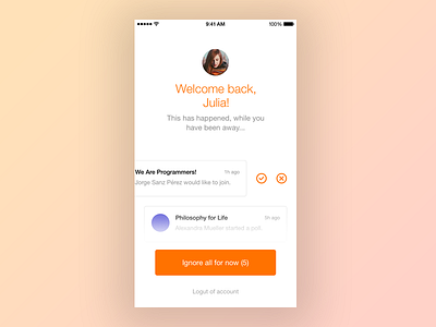 Welcome Back clean information interaction ios iphone mobile notification ui user experience user interface ux welcome