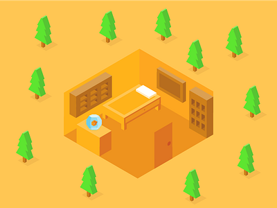 Yellow Room geometric illustration isometric vector