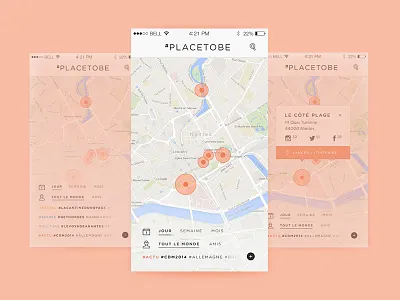 Place to be (alternative) app map place to be spots ui ux