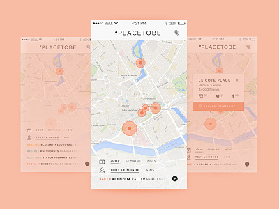 Place to be (alternative) app map place to be spots ui ux