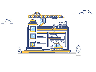 Construction site construction flat gif illustration keyframe factory motion design outline work