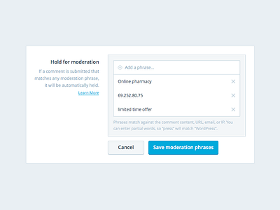 Moderation form settings