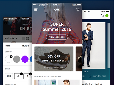 QUE UI Kit - Preview cart commerce design filter ios kit mobile shopping sketch ui