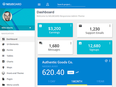 NeuBoard - Material Design Theme admin app chart dashboard interface material material design theme ui