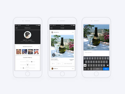 Wine activity app comment feed ios profile ui