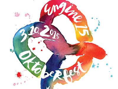 Engine 15 Brewing Company Oktoberfest blue color hand lettering oktoberfest orange painting pretzel purple red watercolor yellow