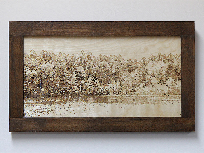 Lake Cross Engraving christian cross cross hatch evergreen forest treeline tree frame illustration kanuga lake reflection landscape laser engraving oak birch plywood value sketch wood grain