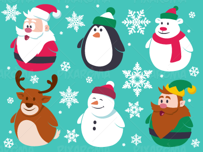 Christmas Cute Flat Characters Set character christmas claus cute flat illustration penguin polar santa set vector xmas