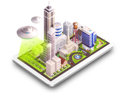 Big City Icon (Augmented Reality) city house icon map reality sky town ufo