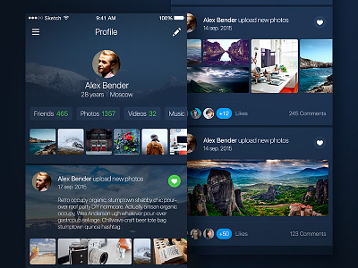 Social App Ui (WIP) app dark feed ios ios7 photos profile social timeline ui ux