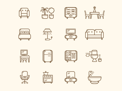 Icons Furniture bed furniture home house icon illustration interior line room sofa table