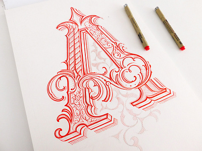 Letter A calligraphy custom lettering detail drawing high detail ink lettering monogram pen type typography