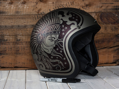 Midnight Hunteresss americana art design helmet illustration moto motorcycle sharpie vintage