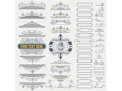 Kit of Vintage Elements accent badget design element flourish kit label set vector