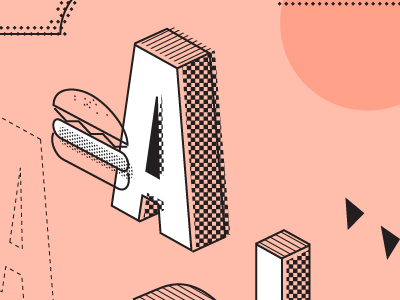 Central Station Poster burger dots illustration letters offset perspective pink squares sun