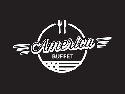 America Buffet america cafe casual diner fastfood food fork knife logo logomachine retro vintage logo