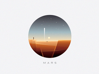 Man on the Mars illustration man minimalism moon planet mars rocket space spaceship stars surface universe vector