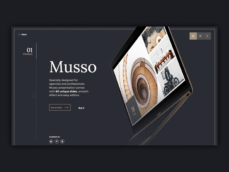 Musso Presentation animation css custom google slide html javascript keynote powerpoint presentation retina smooth svg