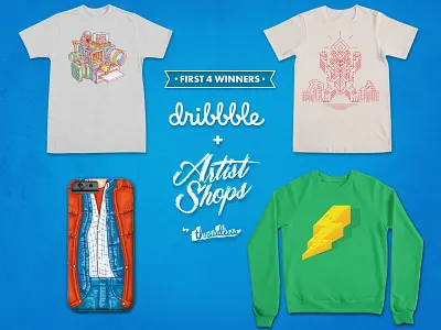 First 4 Winners from our current Artist Shops Playoff artist shop artist shops dribbble playoff shop threadless winners