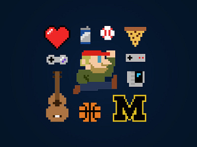 8-bit 8 bit baseball basketball beer guitar illustration objects pixel pizza video game