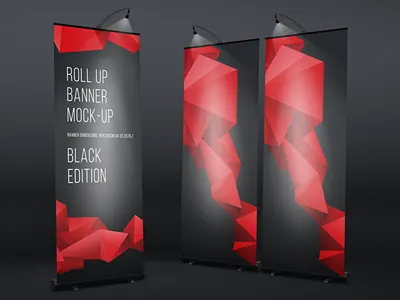 Roll Up Black Banner Mock-Up banner black mockup modern pull roll showcase stand stylish template up