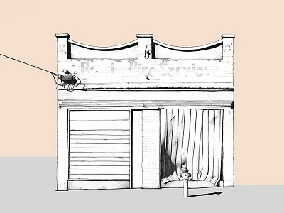 Rent Hire Service architecture building in monochrome pencil progress sketch suburb urban work