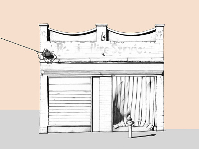 Rent Hire Service architecture building in monochrome pencil progress sketch suburb urban work