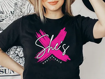 She’s Unstoppable - Stylish typography t shirt design bold typography branding creative lettering empowerment feminine t shirt girl boss graphic design hand lettering lettering merch design merchandise modern calligraphy motivational t shirt shirt design strong women stylish art t shirt t shirt design typography typography t shirt