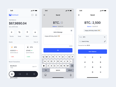 CoinVault Wallet App app clean dapp design minimal mobile uidesign wallet