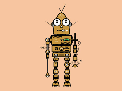 Dream Defender dream defender illustration illustrator line work modern retro robot wip