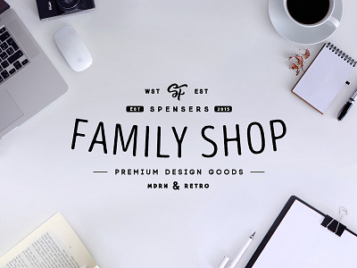 Spensers Family Shop backgrounds badge creative market header hero image label mockup retro script shop typography vintage