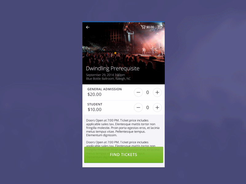 Event Tickets on Mobile e commerce gif iphone mobile pixate ticket