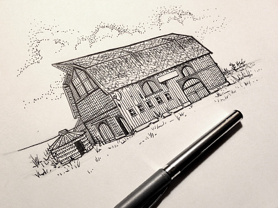 Barn Illustration blackandwhite bw drawing illustration ink pen