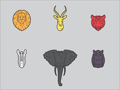 The Animals animals antelope design elephant hippo icons illustration infographic line work lion tiger zebra