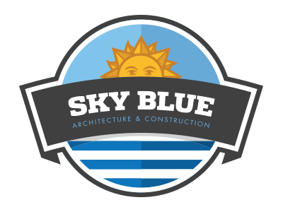 Sky Blue logo architecture badge construction illustration logo ribbon sun uruguay vector