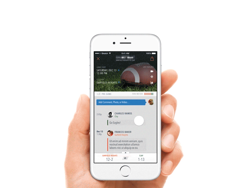 Sports App Live Experience commenting sports stats